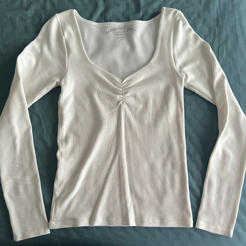 Aeropostale-SERIOUSLY SOFT Longsleeve Form Fitting White Top Women's Medium
